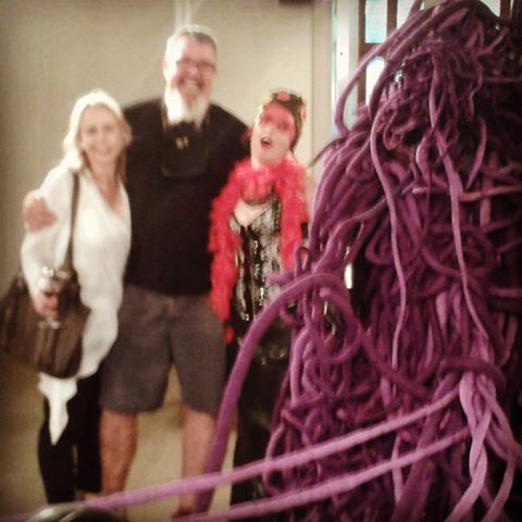 With fellow artists and friends Corlie de Kock and Theo Kleynhans with part of the sculpture by Mary Sibande